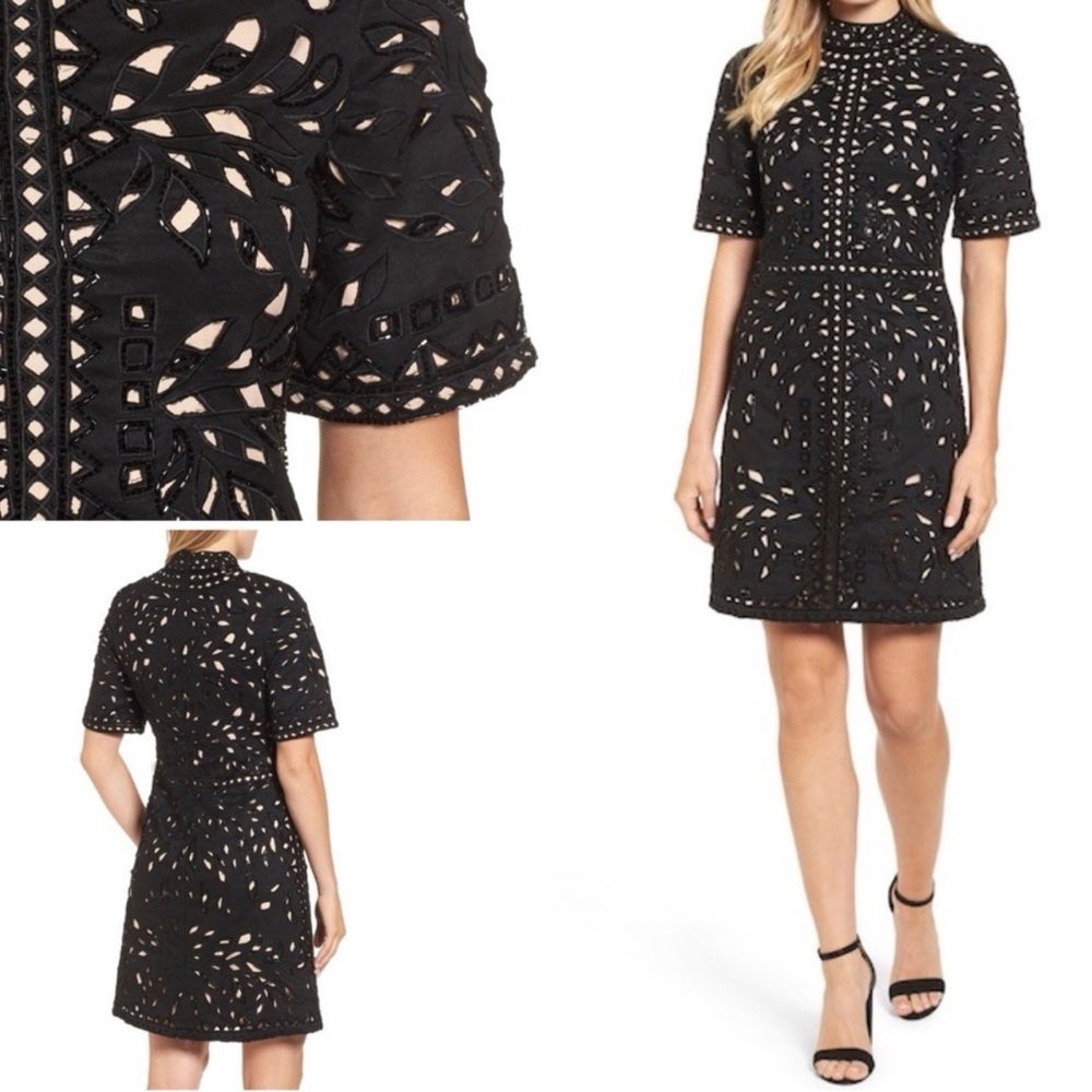 KAS New York Mari Beaded Cutout Black Dress XS